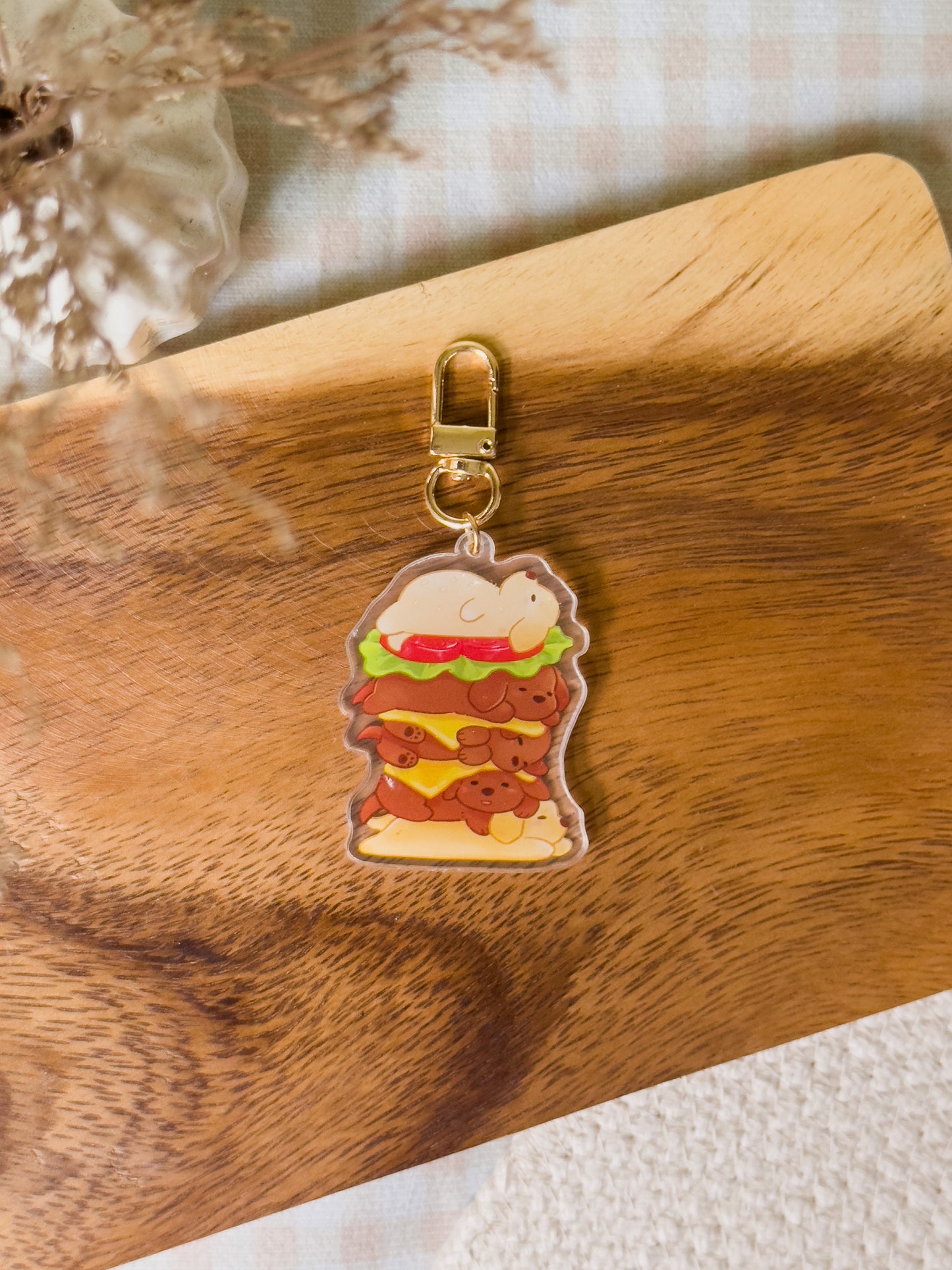 Hamburger Puppies Acrylic Keychain