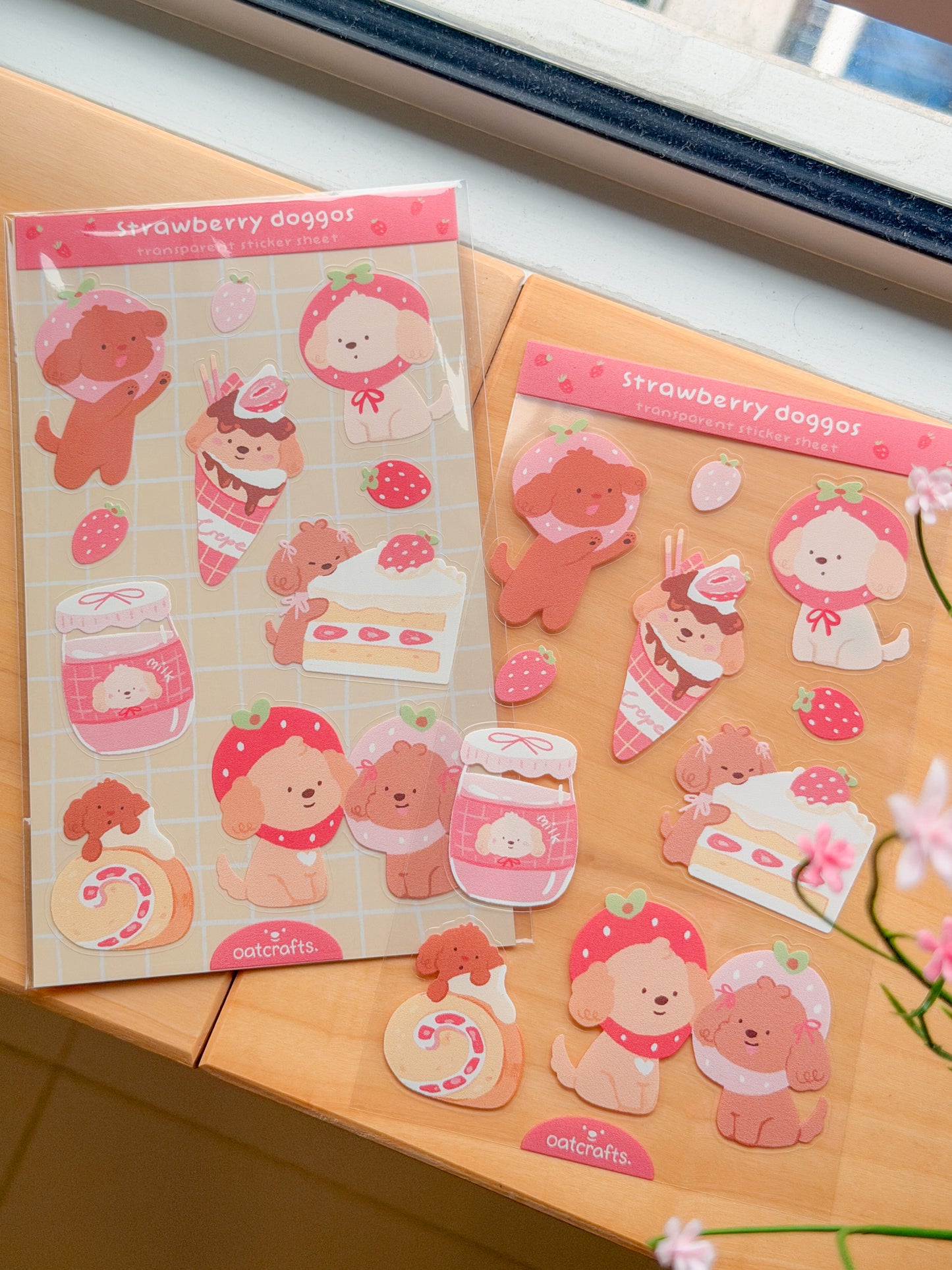 Strawberry Doggo Transparent Sticker Sheet