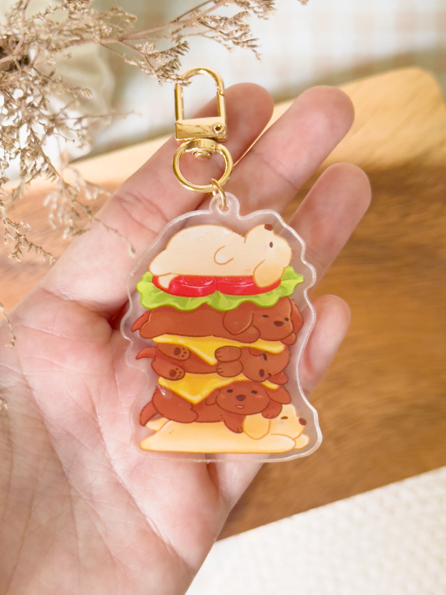 Hamburger Puppies Acrylic Keychain