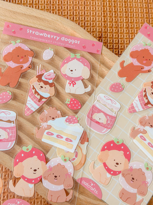 Strawberry Doggo Transparent Sticker Sheet